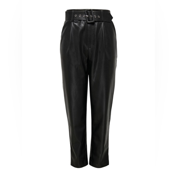 Halilu Faux Leather Pants size M Belted Zipper Elasticity Hight Waist - Picture 3 of 16